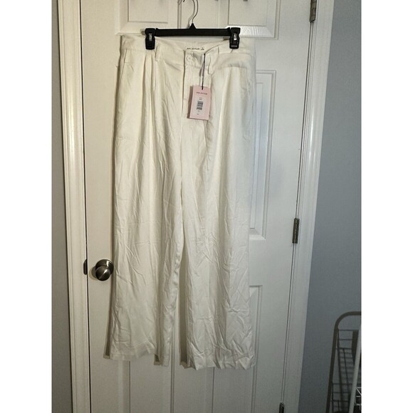 Anthropologie Avec Les Filles-Full Wide-Leg Lined White Trousers/Pants L NWT - Picture 2 of 4